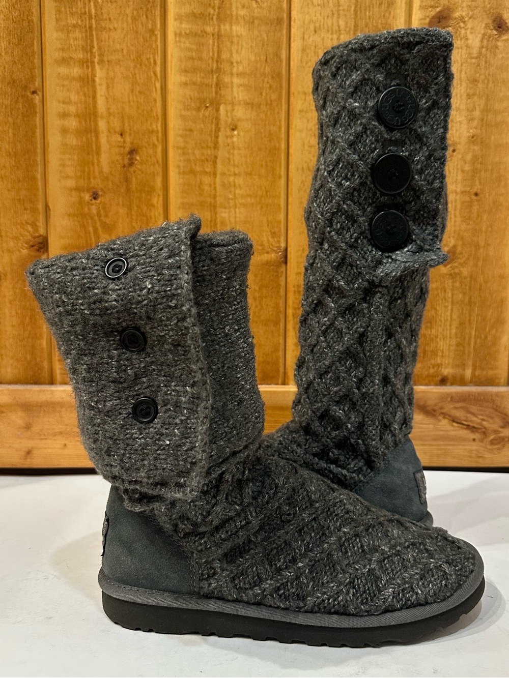 UGG Australia Lattice Cardy Womens Size 7 Gray Grey Knit Winter Tall Boots 3066